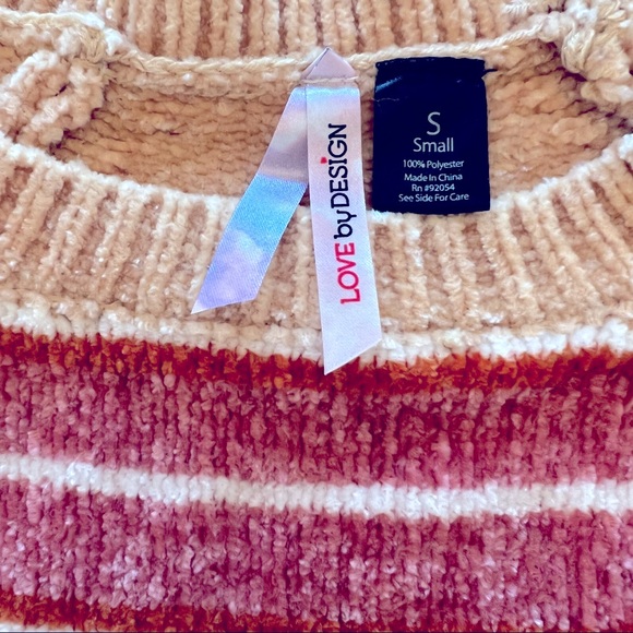 Love by Design Scalloped Hem Cropped Pink & Cream Striped Sweater Sz S - Picture 2 of 8